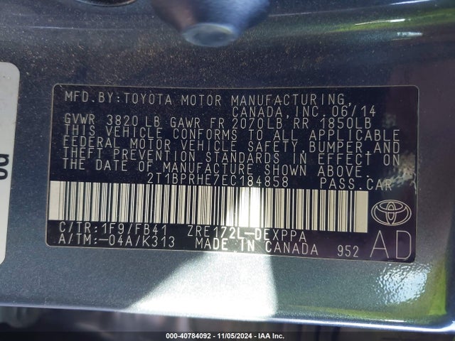 Toyota Corolla Eco/eco Plus/eco Premium 2014 2T1BPRHE7EC184858 Image 9