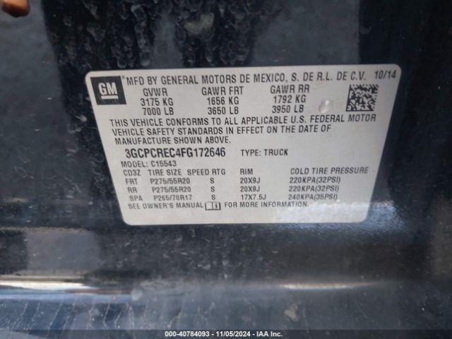 3GCPCREC4FG172646 Chevrolet Silverado 1500 1lt
