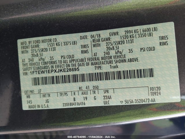 Ford F-150 Xl 2018 1FTEW1EPXJKE28695 Image 9