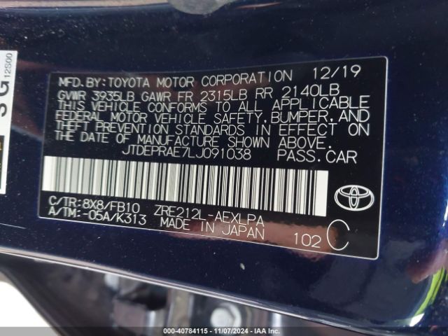 JTDEPRAE7LJ091038 Toyota COROLLA LE