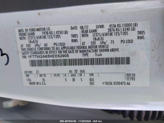 1FT7W2A65HEE62905 Ford F-250 Xlt