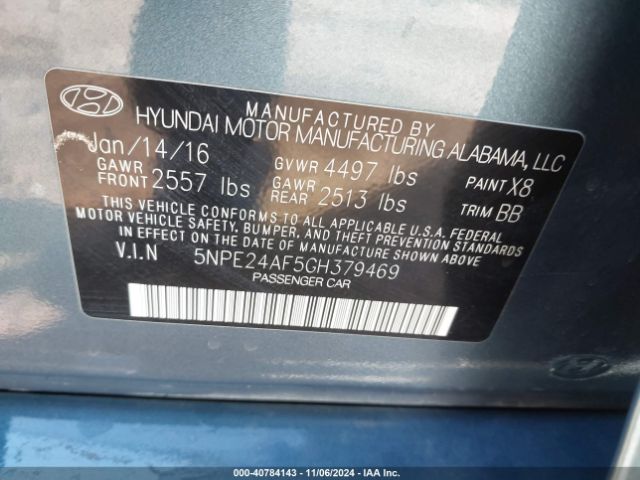 5NPE24AF5GH379469 Hyundai SONATA SE