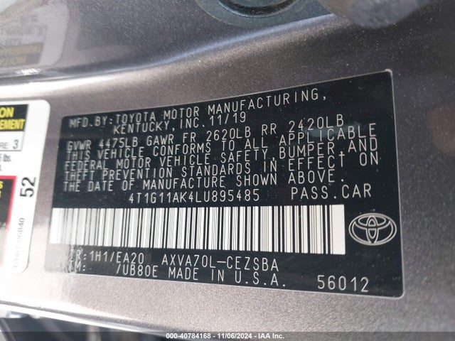 Toyota CAMRY SE 2020 4T1G11AK4LU895485 Image 9