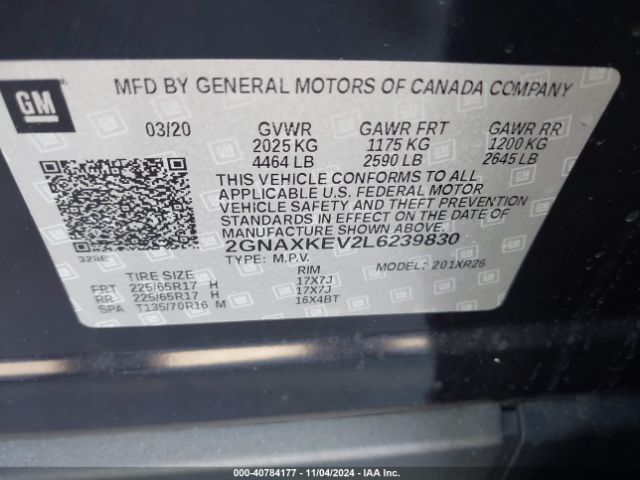 2GNAXKEV2L6239830 Chevrolet Equinox Fwd Lt 1.5l Turbo