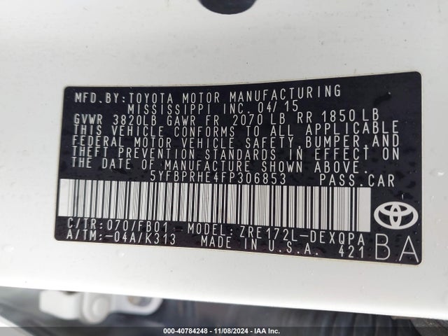 Toyota Corolla Le Eco 2015 5YFBPRHE4FP306853 Image 9
