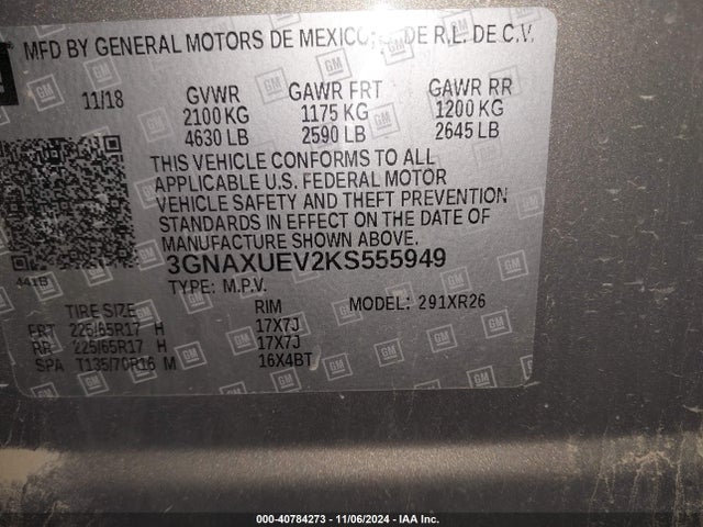 Chevrolet EQUINOX LT 2019 3GNAXUEV2KS555949 Image 9