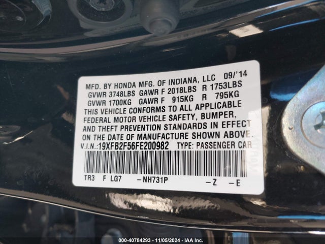 Honda Civic Lx 2015 19XFB2F56FE200982 Image 9