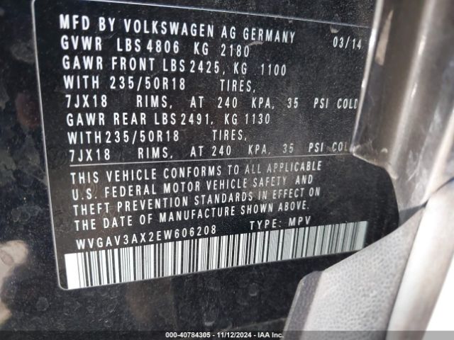 WVGAV3AX2EW606208 Volkswagen Tiguan Sel