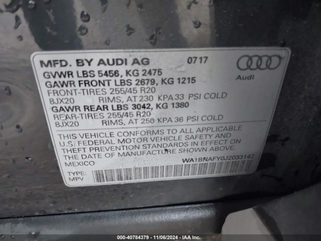 WA1BNAFY0J2033142 Audi Q5 2.0t Premium/2.0t Tech Premium