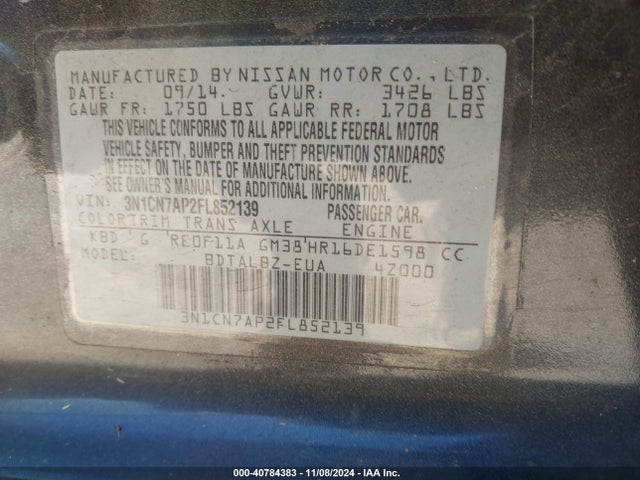 Nissan Versa 1.6 Sv 2015 3N1CN7AP2FL852139 Image 9