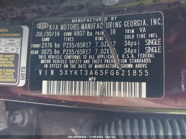 KIA SORENTO LX 2015 5XYKT3A65FG621855 Image 9