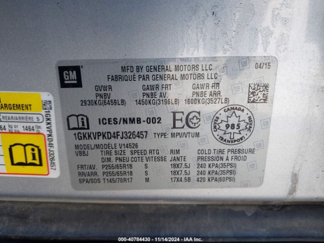 1GKKVPKD4FJ326457 GMC Acadia Sle-2