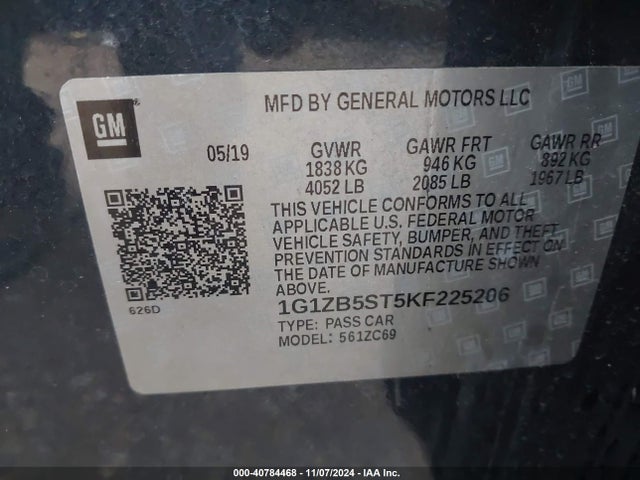 Chevrolet MALIBU LS 2019 1G1ZB5ST5KF225206 Image 9