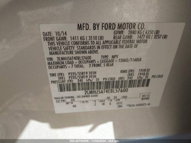 2LMHJ5AT4EBL57600 Lincoln Mkt Ecoboost
