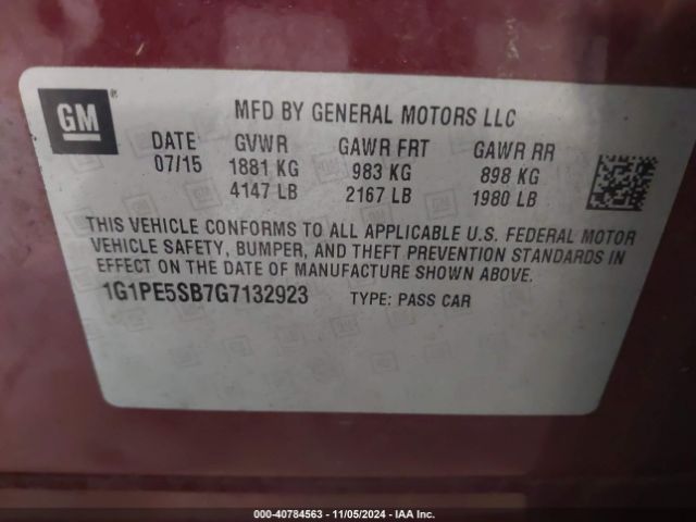 1G1PE5SB7G7132923 Chevrolet Cruze Limited 1lt Auto