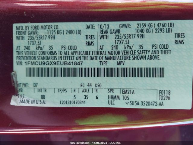 1FMCU9GX9EUB41847 Ford ESCAPE SE