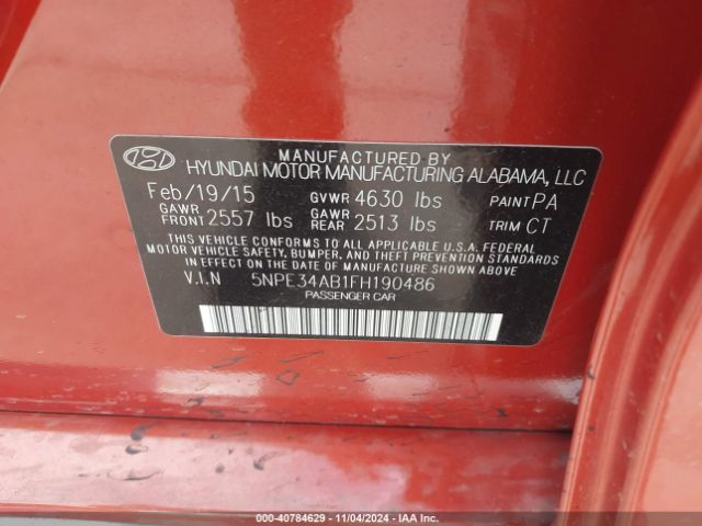 5NPE34AB1FH190486 Hyundai Sonata Sport 2.0t