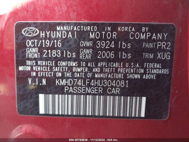 KMHD74LF4HU304081 Hyundai ELANTRA SE