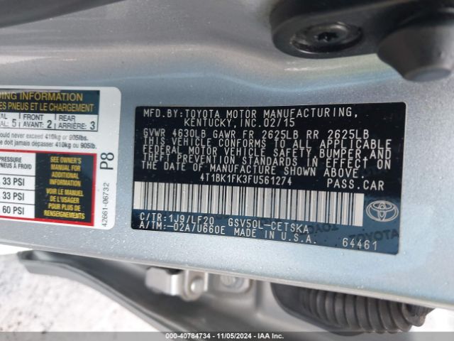 4T1BK1FK3FU561274 Toyota Camry Xse V6