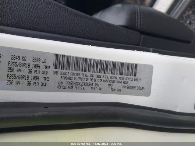 1C4RDHAGXJC434304 Dodge Durango Sxt Rwd