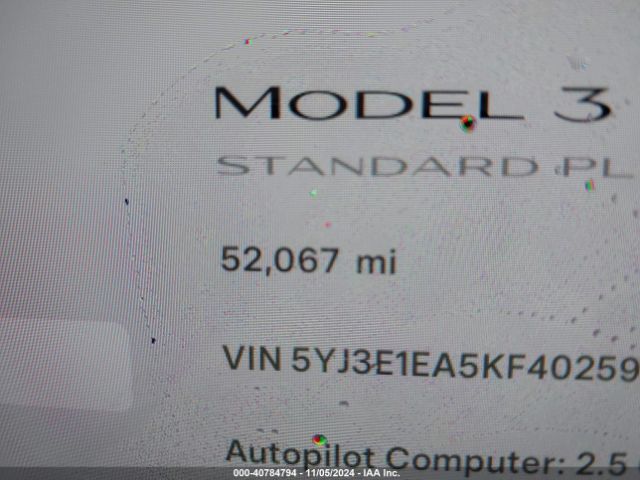 5YJ3E1EA5KF402591 Tesla Model 3 Long Range/mid Range/standard Range/standard Range Plus