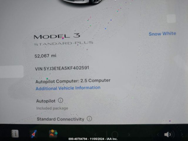 5YJ3E1EA5KF402591 Tesla Model 3 Long Range/mid Range/standard Range/standard Range Plus