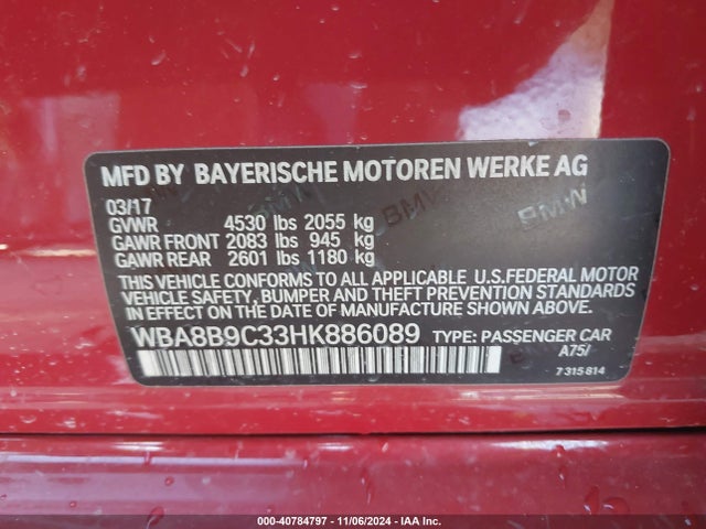 WBA8B9C33HK886089 BMW 330I