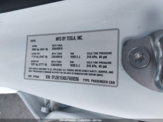 5YJ3E1EA0LF659336 Tesla Model 3 Standard Range Plus Rear-wheel Drive/standard Range Rear-wheel Drive