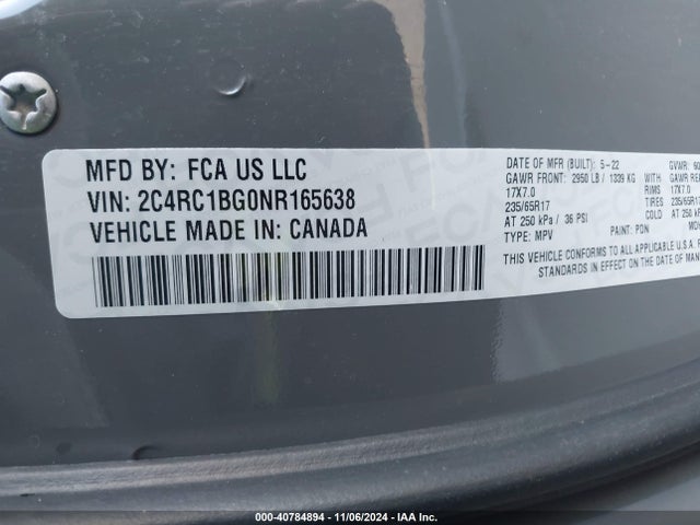Chrysler Pacifica Touring L 2022 2C4RC1BG0NR165638 Image 9