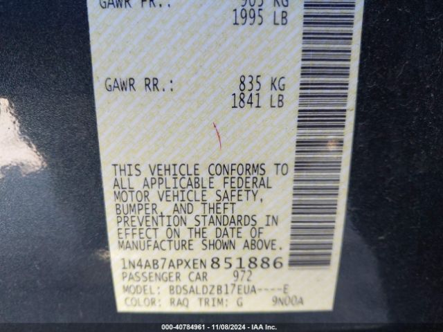 1N4AB7APXEN851886 Nissan Sentra Fe+ S/fe+ Sv/s/sl/sr/sv