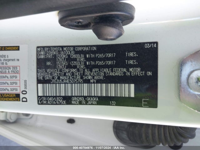 Toyota 4runner Sr5 Premium 2014 JTEZU5JR4E5075795 Image 9