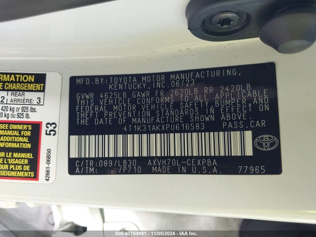 4T1K31AKXPU616583 Toyota Camry Xse Hybrid