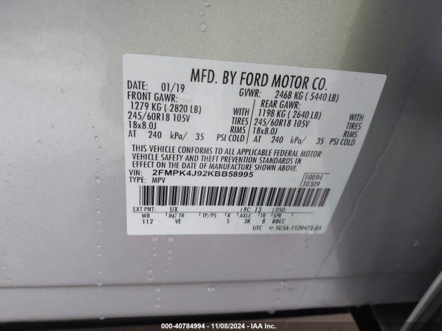 Ford EDGE SEL 2019 2FMPK4J92KBB58995 Image 9