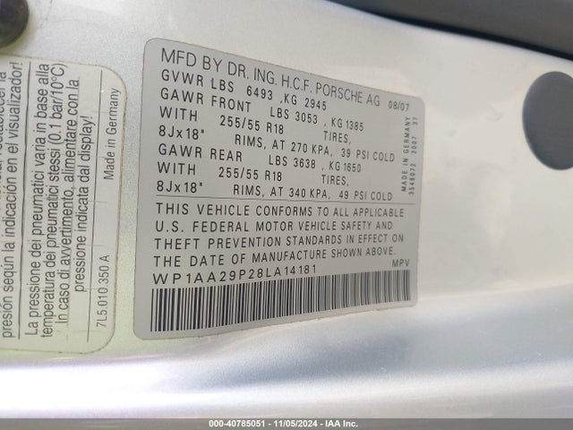 2008 PORSCHE CAYENNE WP1AA29P28LA14181 Photo 8