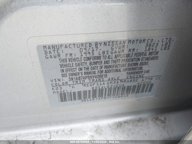 Nissan SENTRA S 2017 3N1AB7AP8HY408818 Image 9