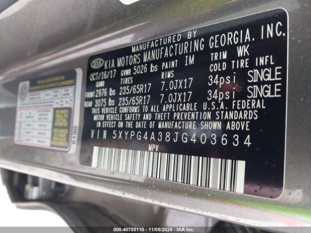 5XYPG4A38JG403634 KIA Sorento 2.4l L