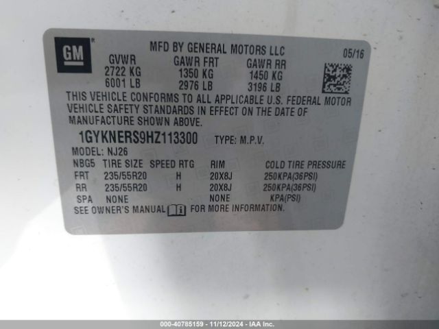 1GYKNERS9HZ113300 Cadillac Xt5 Premium Luxury