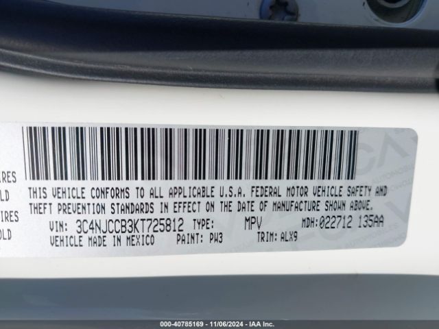 3C4NJCCB3KT725812 Jeep Compass Limited Fwd