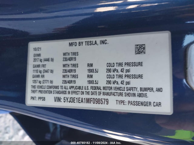 2021 TESLA MODEL 3 5YJ3E1EA1MF098579 Photo 8