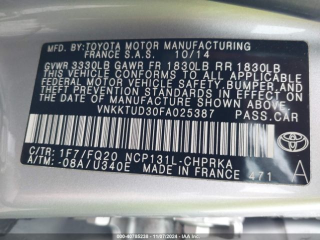 VNKKTUD30FA025387 Toyota YARIS L
