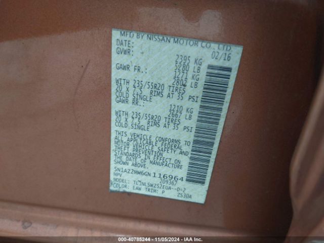 5N1AZ2MH6GN116964 Nissan Murano Platinum