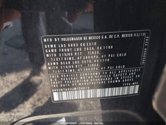 3VV2B7AX3JM124013 Volkswagen Tiguan 2.0t Se/sel