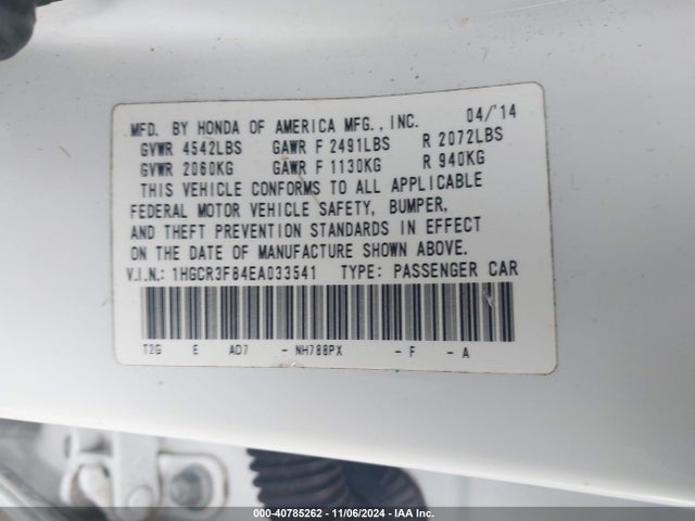 Honda Accord Ex-l V-6 2014 1HGCR3F84EA033541 Image 9
