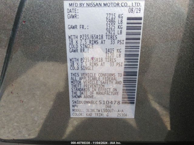 5N1DL0MN8LC510478 Infiniti QX60 LUXE