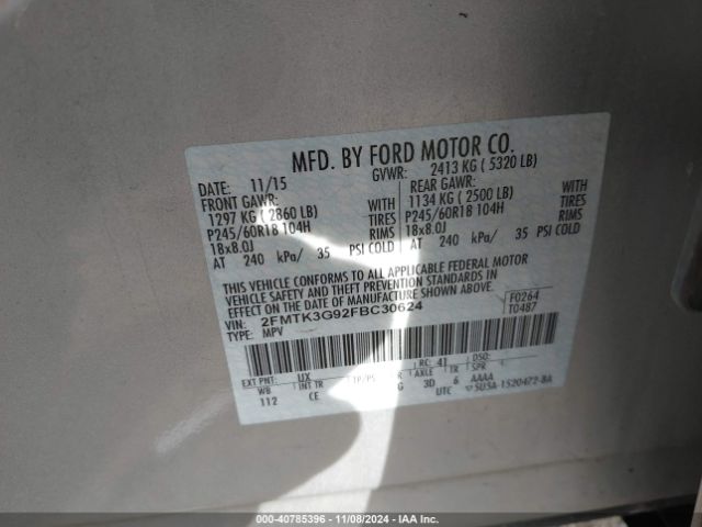 2FMTK3G92FBC30624 Ford EDGE SE
