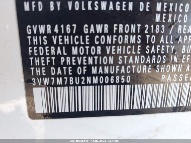 3VW7M7BU2NM006850 Volkswagen Jetta 1.5t Se