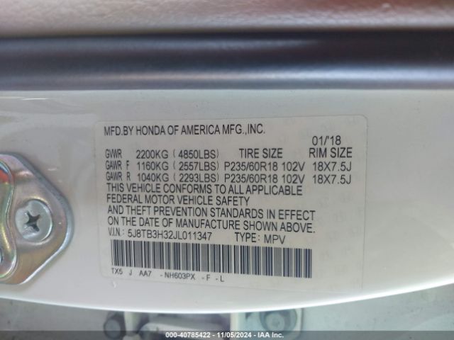 5J8TB3H32JL011347 Acura Rdx Acurawatch Plus Package