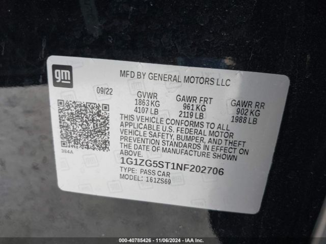 1G1ZG5ST1NF202706 Chevrolet Malibu Fwd Rs