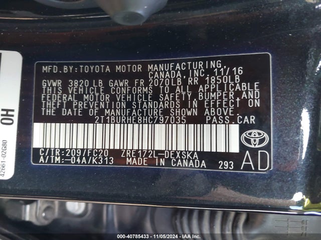 Toyota COROLLA SE 2017 2T1BURHE8HC797035 Image 9