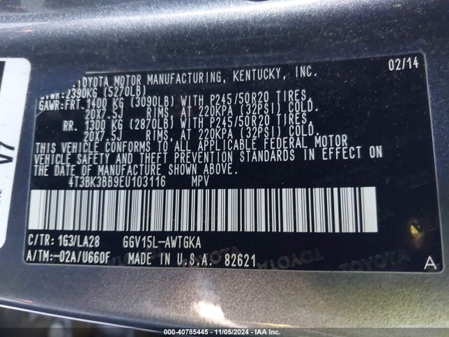 Toyota Venza Xle V6 2014 4T3BK3BB9EU103116 Image 9